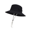 Waterproof quick-dry sun hat for men with wide brim and adjustable windproof gray chin strap - Black