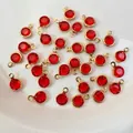 Red round faceted glass pendant with gold-plated copper frame for DIY jewelry making - Gold Base Bright Red