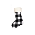 Classic black and white checkered Christmas stocking with off-white knitted cuff detail - Black Plaid Body with White Knit Cuff