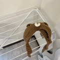 Gorro de oso marrón tejido a mano para niños con orejeras y bufanda cálida unida - Niños (46-54cm) 1-12 Años / 4# Carey Café
