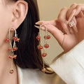 Sparkling long tassel earrings with red lantern beads and gold rhinestone finish - Red Lantern Bead Style (No. 41 Silver Earring Post - Gold Tone - Red)