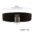 5cm wide black elastic belt for women with silver metal buckle and stretchable webbing - 5cm Wide / Black With Black Clasp