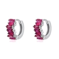 Close-up of S925 silver hoop earrings featuring rectangular pink zircon stones - Rose Red (Platinum Plated)