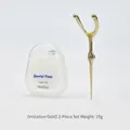 7-piece stainless steel portable toothpick and dental floss oral care set in gold finish - Ivory Gold Floss Needle + Floss Box