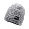 Men's light grey knitted beanie with 3D diamond pattern and IFARDI leather patch - One Size / Light Gray