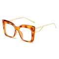 Oversized cat eye blue light glasses with tortoiseshell frame and hollow gold metal temples - Amber
