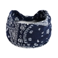 Bandeau de yoga bleu marine à motif paisley en coton élastique et style vintage - Bleu Foncé Blanc Paisley (#76)