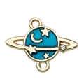 Saturn planet charm with blue enamel, gold plating, and crystal for jewelry making - 1 Piece/Pack (14x18mm)