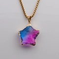 Star-shaped necklace with blue-purple gradient glass pendant and gold-tone chain - 60CM Box Chain / Blue-Purple Gradient (Style C)