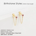 Gold stainless steel tassel earrings with 3mm rose zircon and 35mm dangling chain - July Rose Red - Gold
