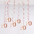 Rose gold 90th birthday party swirl decorations with metallic hanging number 90 - 90th Birthday (Rose Gold) / 6 Pieces Set