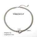 Silver stainless steel Cuban chain necklace with hollow heart pendant on white background - Silver Style (YYN023413-P)