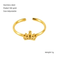 Detailed close-up of adjustable 18K gold-plated stainless steel crown ring design - Adjustable Open / Gold