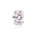 Silver charm bead with pink and white enamel magnolia flowers for DIY bracelets - Style J5-07 / Silver Pink White Flower