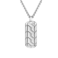 Collar de hombre en acero de titanio plateado con colgante rectangular de patrón de neumático - Color Acero