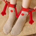 Christmas reindeer socks in beige with 3D antlers and magnetic hand-holding feature - Beige 3D Red Antler