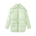Detail of mint green winter coat showing textured fabric and large front flap pocket - S / Light Green