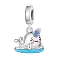 Narwhal charm bead in S925 silver with blue and purple enamel for charm bracelets - Cute Little Dolphin Pendant (1164)