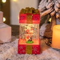 Red Christmas gift box lantern with Santa and black cat figurine and glowing light effect - Santa Claus / Red