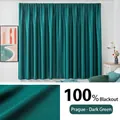 Dark green 100% blackout curtain with velcro design and textured fabric finish - Black Beni 100% Blackout [dark Green]