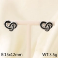 Pendientes de corazón vintage en acero plateado y negro sobre un soporte beige fino - Pendientes de Nudo de Corazón con Esmalte Negro (KE115918-GC) / Color Acero