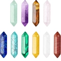 Set of 10 natural semi-precious crystal double-pointed hexagonal columns in various colors - 10-Piece Set (Hexagonal Pillars)