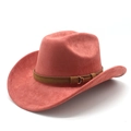 Détail du chapeau de cowboy en suédine corail avec bord large et bande en cuir - M(56-59CM) / Rouge Brique (Daim)