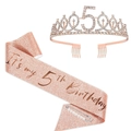 Set 5° compleanno oro rosa con corona di cristallo e fascia glitterata - 5 Anni Oro Rosa (Tiara E Fascia Rosa E Spilla di Perle)