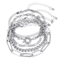 Vintage multi-layer stacked silver snake and cuban link chain bracelets for women - Style 17-Silver Layered Mix Chain Set