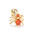 Golden spider stud earring with orange cubic zirconia stones and screw ball back - Spider