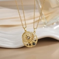 Gold sun and moon couple necklace set with micro-pave zircons and projection stone - Gold Projection Sun Moon Interlocking XL0287