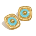 Pendientes cuadrados bañados en oro de 18K con esmalte turquesa y diseño de concha - Pendientes de botón de concha cuadrada de esmalte - Dorado