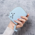 Light blue cat shaped coin purse with lychee texture and embroidered details - Blue