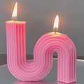 Pink S-shaped scented candle with double wicks and a modern striped textured design - Large S-Shape / 10x10x5cm Box / Pink