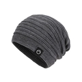 Winter chunky knit beanie in dark grey with warm fleece lining and logo patch - Mixed Light Grey