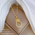 Macro view of gold lion head pendant with cubic zirconia and product dimensions - Necklace (Stainless Steel Chain Copper Pendant)