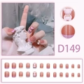 Süße French Press-on Nägel mit 3D-Bären und bunten Spitzen im 24er-Set für Damen - Kleber-Typ / Rosa Lila 3D Bär Französischer Stil (D149)