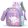 Purple cartoon cat backpack for kids with a matching mini star pouch and yellow zippers - Cat Style-Purple