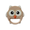 Brown silicone owl baby teether with easy-grip handle and cute cartoon design - Owl / Apricot