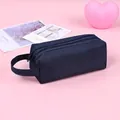 Double-layer navy blue Oxford cloth stationery bag with handle and dual zippers - No Pattern / Navy Blue