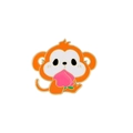 Cute orange enamel monkey brooch pin with pink peach, golden metal zodiac badge - Monkey Holding Peach Style (C2881-9)