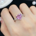 Pink heart-shaped zircon open ring on finger with silver-plated micro-pave setting - Heart-shaped Pink Diamond [white Gold] Ljz-162 / Adjustable Open