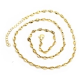 Detailed close-up of golden coffee bean link chain with lobster clasp and extension - Thin Pig Nose Chain
