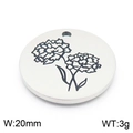 Silver stainless steel 20mm round birthday flower pendant showing floral engraving - Marigold-Silver (KLJ8050-Z)