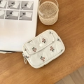 Quilted white card holder with vintage red floral pattern and functional snap button closure - Mountain Peach