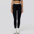 Zwarte yoga broek met hoge taille en witte contrastband voor atletische fitness sport - S / Premium Zwart