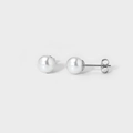 Minimalist silver finish pearl stud earrings with high-gloss finish for women - 8mm / Silver