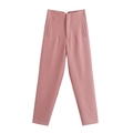 Pantaloni casual da donna a vita alta color rosa malva con gamba dritta e tasche - XS / Pantaloni e gonne / Rosso rosa