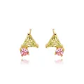 Chic 18K gold plated earrings with triangular champagne and round pink zircon stones - Gold Geometric with Pink Main Stone (E2133)
