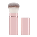 Portable pink retractable makeup brush with soft white and brown bristles in a metal case - Square Rose Gold Tri-Color Hair
